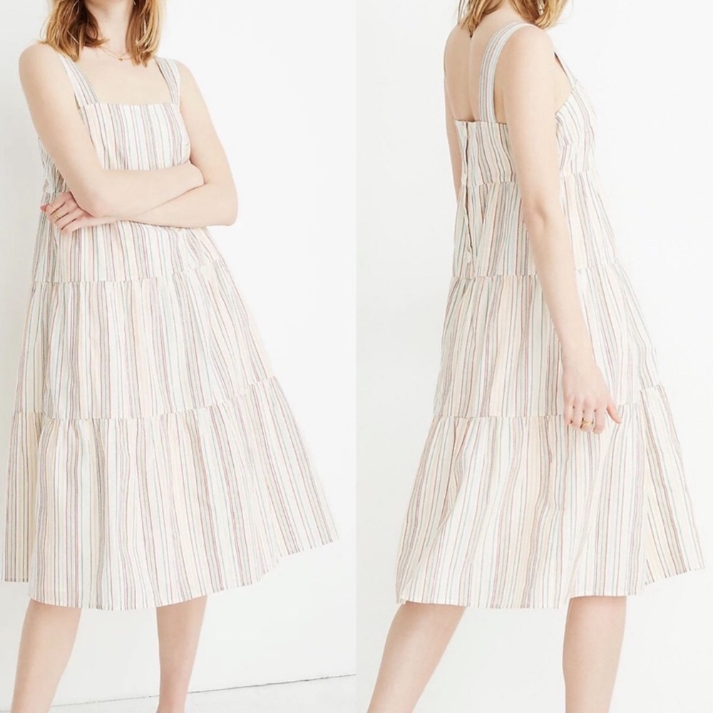 Madewell Rainbow Striped Button Back Tiered Dreas Size 12